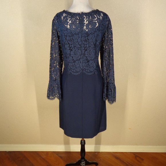 RSVP BY TALBOTS CREPE AND LACE COCKTAIL DRESS SZ 14 NAVY BLUE - Picture 6 of 8